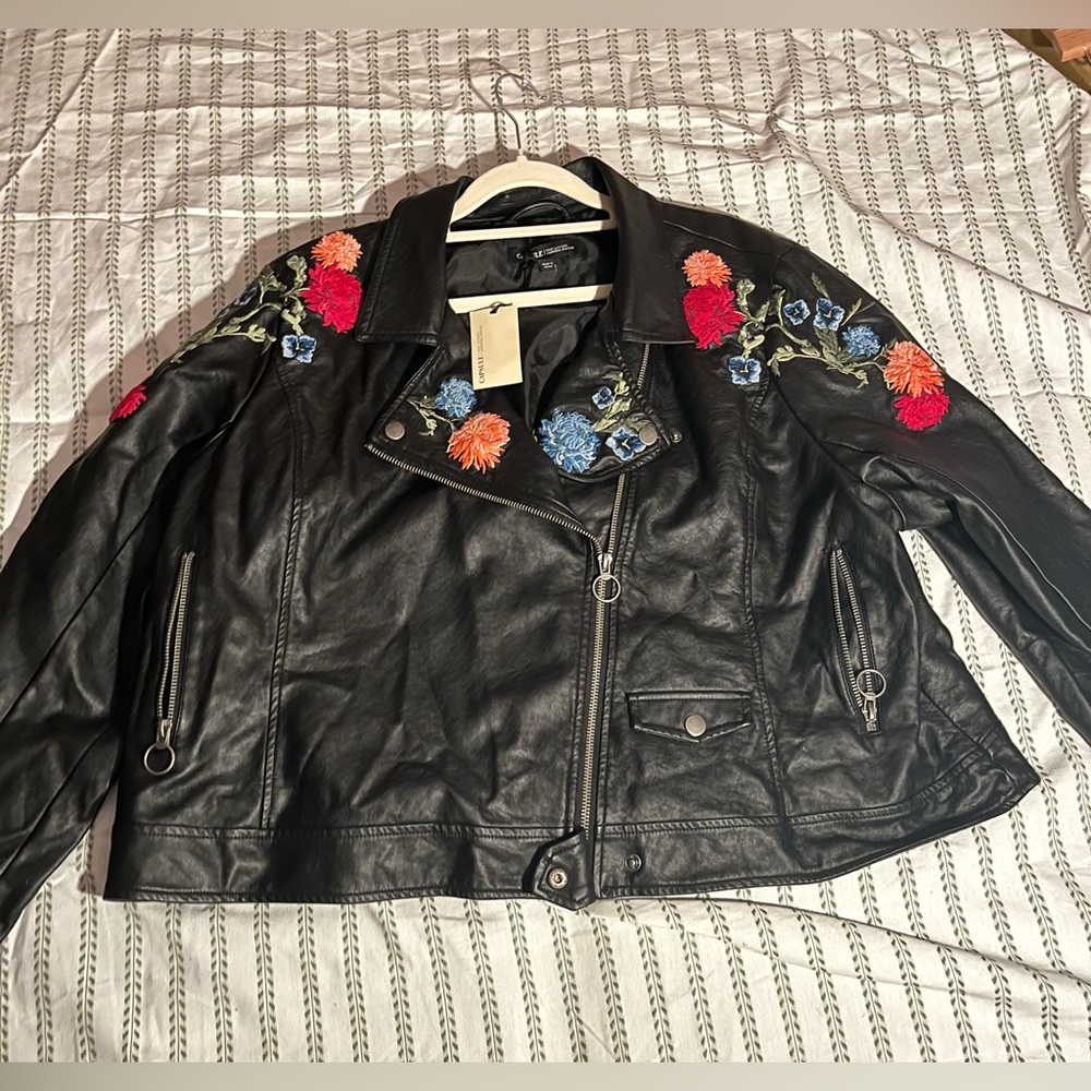 SimplyBe Capsule Embroidered Crop Pleather Jacket NWT